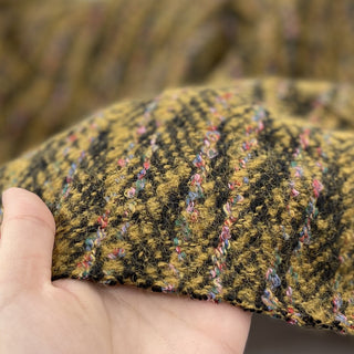 Yardblox Exclusive Made in Italy Luxury Designer Herribone Yellow/Multi Color Non-Stretch Wool Polyester Blended Tweed B017424