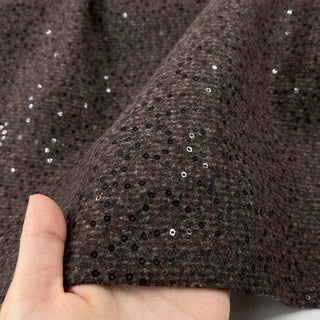 Yardblox Exclusive Made in Italy Luxury Designer Solid Coffee Non-Stretch Sequin Wool Polyester Blended Tweed B017425