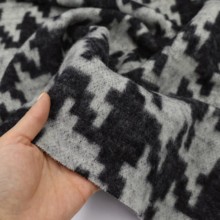 Yardblox Exclusive Made in Italy Luxury Designer Houndstooth Gray/Black Stretch Wool Knit B017426 - Yardblox Fabrics