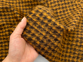 Yardblox Exclusive Made in Italy Luxury Designer Houndstooth Mustard Yellow/Multi Color Stretch Wool Polyester Blended Knit B017431