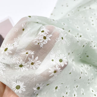 Yardblox Exclusive Made in Japan Fashion Designer Floral Green/White Non-Stretch Linen Tencel™ / Lyocell Blended Jacquard B017435 - Yardblox Fabrics