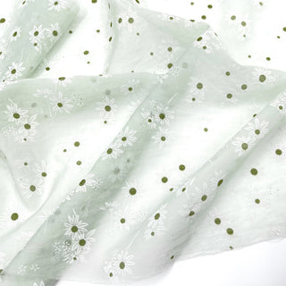 Yardblox Exclusive Made in Japan Fashion Designer Floral Green/White Non-Stretch Linen Tencel™ / Lyocell Blended Jacquard B017435 - Yardblox Fabrics