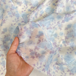 Yardblox Exclusive Made in Japan Fashion Designer Floral Blue/Purple/White Non-Stretch Linen Tencel™ / Lyocell Blended Jacquard B017443 - Yardblox Fabrics