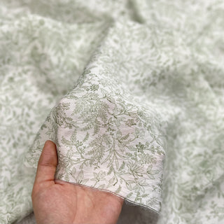 Yardblox Exclusive Made in Japan Fashion Designer Floral Green/White Non-Stretch Linen Tencel™ / Lyocell Blended Plain Woven B017448