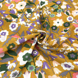 Yardblox Exclusive Made in Japan Fashion Designer Floral Mustard Yellow/Multi Color Non-Stretch Linen Tencel™ / Lyocell Blended Plain Woven B017449