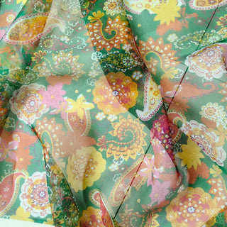 Yardblox Exclusive Zimmermann Paisley Green/Multi Color Non-Stretch Silk Organza DS01412 - Yardblox Fabrics