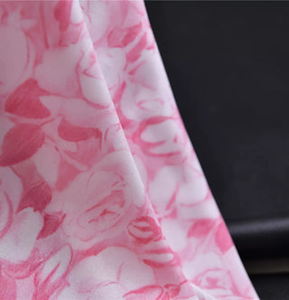 Yardblox Exclusive Italian Luxury Designer Floral Pink/White Stretch Silk Elastane Blended Crepe De Chine DS01428