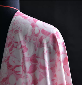 Yardblox Exclusive Italian Luxury Designer Floral Pink/White Stretch Silk Elastane Blended Crepe De Chine DS01428