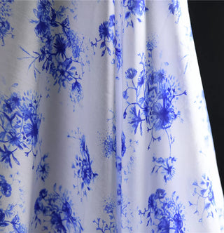 Yardblox Exclusive Made in Japan Luxury Designer Floral White/Blue Non-Stretch Silk Cotton Blended Plain Woven DS01459