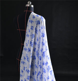 Yardblox Exclusive Made in Japan Luxury Designer Floral White/Blue Non-Stretch Silk Cotton Blended Plain Woven DS01459