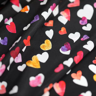 Yardblox Exclusive International Fashion Designer Hearts Black/Multi Color Non-Stretch Silk Crepe De Chine DS02405