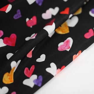 Yardblox Exclusive International Fashion Designer Hearts Black/Multi Color Non-Stretch Silk Crepe De Chine DS02405 - Yardblox Fabrics