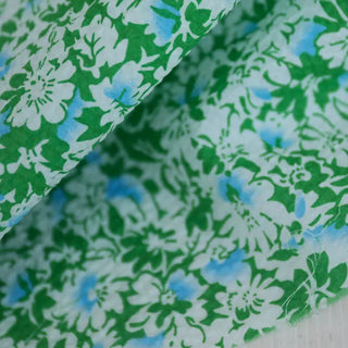 Yardblox Exclusive Japanese Fashion Designer Floral Green/White/Blue Non-Stretch Cotton Seersucker DS03404