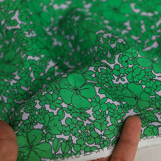 Yardblox Exclusive Japanese Fashion Designer Floral Green/White Non-Stretch Cotton Poplin DS03410