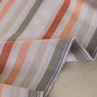 Yardblox Exclusive Made in Italy Fashion Designer Stripes White/Orange/Brown/Gray Non-Stretch Linen Cotton Blended Plain Woven DS034104 - Yardblox Fabrics