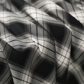 Yardblox Exclusive Made in France Fashion Designer Plaid/Checkered Black/White Non-Stretch Cotton Twill DS034105 - Yardblox Fabrics