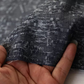 Yardblox Exclusive Made in Italy Luxury Designer Abstract Charcoal/Navy Blue Non-Stretch Cotton Tencel™ / Lyocell Blended Jacquard Denim DS034106