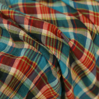 Yardblox Exclusive Made in Japan Fashion Designer Plaid/Checkered Turquoise/Red/Multi Color Non-Stretch Cotton Twill DS034114