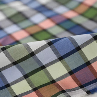 Yardblox Exclusive Made in Italy Fashion Designer Plaid/Checkered Blue/Green/Orange/Black/White Non-Stretch Cotton Plain Woven DS034115 - Yardblox Fabrics