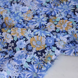 Yardblox Exclusive Made in Japan Fashion Designer Floral Blue/Multi Color Non-Stretch Cotton Seersucker DS034118 - Yardblox Fabrics