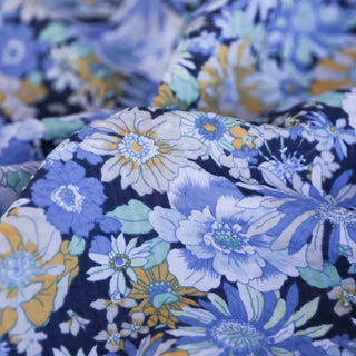 Yardblox Exclusive Made in Japan Fashion Designer Floral Blue/Multi Color Non-Stretch Cotton Seersucker DS034118 - Yardblox Fabrics