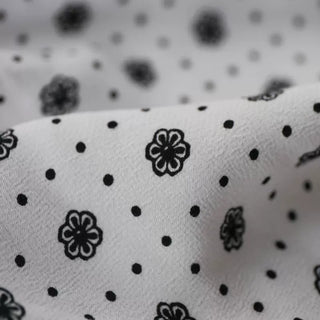 Yardblox Exclusive Made in Italy Fashion Designer Floral White/Black Non-Stretch Cotton Viscose Blended Plain Crepe DS034122 - Yardblox Fabrics