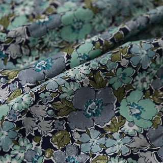 Yardblox Exclusive Made in Italy Fashion Designer Floral Green/Blue/Gray Non-Stretch Cotton Poplin DS034127 - Yardblox Fabrics