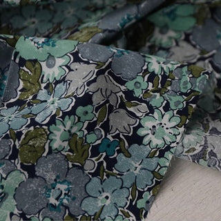 Yardblox Exclusive Made in Italy Fashion Designer Floral Green/Blue/Gray Non-Stretch Cotton Poplin DS034127 - Yardblox Fabrics