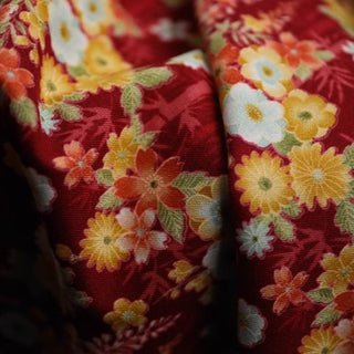 Yardblox Exclusive Made in Japan by Sevenberry Floral Red/Multi Color Non-Stretch Cotton Plain Woven DS034136 - Yardblox Fabrics