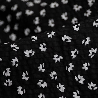 Yardblox Exclusive Made in Japan Fashion Designer Floral Black/White Non-Stretch Salt shrinking/Puckered Cotton Seersucker DS034138 - Yardblox Fabrics