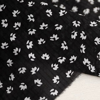 Yardblox Exclusive Made in Japan Fashion Designer Floral Black/White Non-Stretch Salt shrinking/Puckered Cotton Seersucker DS034138 - Yardblox Fabrics