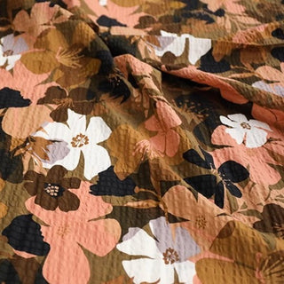 Yardblox Exclusive Made in Japan Fashion Designer Floral Brown/Multi Color Non-Stretch Salt shrinking/Puckered Cotton Seersucker DS034140