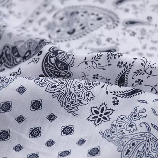 Yardblox Exclusive Japanese Fashion Designer Paisley White/Navy Non-Stretch Linen Plain Woven DS03420 - Yardblox Fabrics