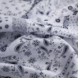 Yardblox Exclusive Japanese Fashion Designer Paisley White/Navy Non-Stretch Linen Plain Woven DS03420 - Yardblox Fabrics