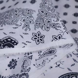 Yardblox Exclusive Japanese Fashion Designer Paisley White/Navy Non-Stretch Linen Plain Woven DS03420 - Yardblox Fabrics