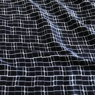 Yardblox Exclusive Italian Fashion Designer Geometric Black/White Non-Stretch Tencel™ / Lyocell Twill Satin DS03424 - Yardblox Fabrics