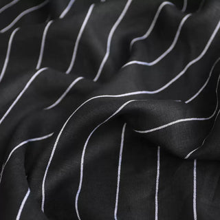 Yardblox Exclusive Italian Fashion Designer Stripes Black/White Non-Stretch Sand Wash Linen Plain Woven DS03433