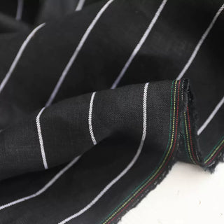 Yardblox Exclusive Italian Fashion Designer Stripes Black/White Non-Stretch Sand Wash Linen Plain Woven DS03433