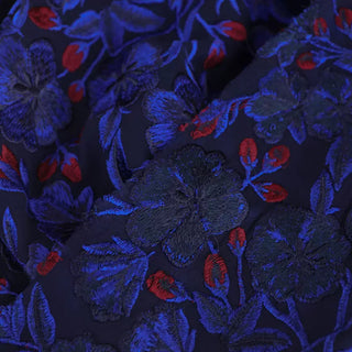 Yardblox Exclusive French Luxury Designer Floral Navy/Red Non-Stretch Embroidery Cotton Chiffon DS03439