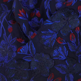 Yardblox Exclusive French Luxury Designer Floral Navy/Red Non-Stretch Embroidery Cotton Chiffon DS03439