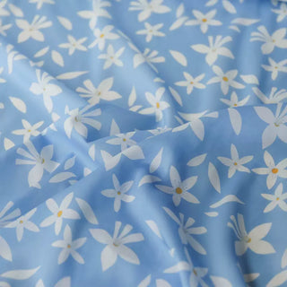 Yardblox Exclusive Japanese Fashion Designer Floral Blue/White Non-Stretch Cotton Plain Woven DS03470