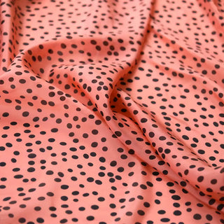 Yardblox Exclusive Japanese Fashion Designer Dot/Polka Dot Salmon/Black Non-Stretch Silk Crepe De Chine DS03489