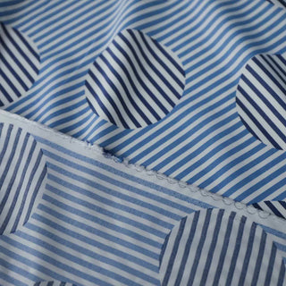 Yardblox Exclusive Made in Italy Fashion Designer Stripes/Dots Blue/White Non-Stretch Cotton Twill Satin DS03496 - Yardblox Fabrics