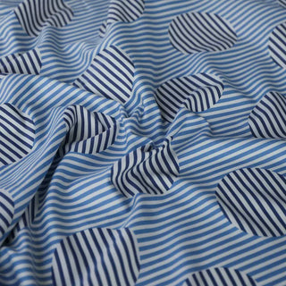 Yardblox Exclusive Made in Italy Fashion Designer Stripes/Dots Blue/White Non-Stretch Cotton Twill DS03496