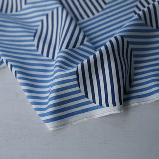 Yardblox Exclusive Made in Italy Fashion Designer Stripes/Dots Blue/White Non-Stretch Cotton Twill DS03496