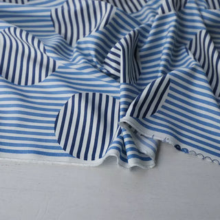 Yardblox Exclusive Made in Italy Fashion Designer Stripes/Dots Blue/White Non-Stretch Cotton Twill DS03496