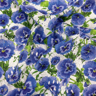 Yardblox Exclusive Japanese Luxury Designer Floral White/Blue Purple/Green Non-Stretch Cotton Eyelet DS06403