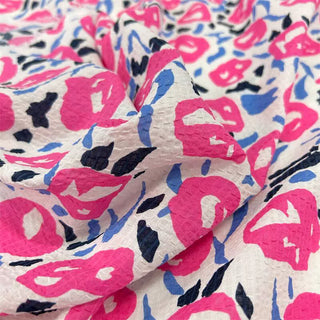 Yardblox Exclusive Korean Fashion Designer Floral White/Pink/Blue Non-Stretch Salt shrinking/Puckered Cotton Seersucker DS06410 - Yardblox Fabrics