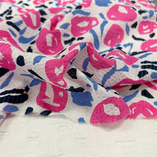 Yardblox Exclusive Korean Fashion Designer Floral White/Pink/Blue Non-Stretch Salt shrinking/Puckered Cotton Seersucker DS06410 - Yardblox Fabrics