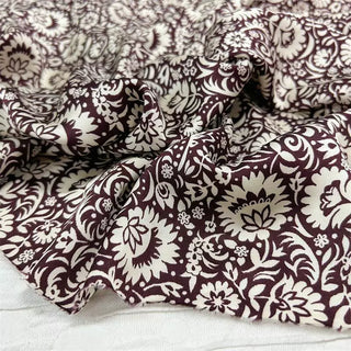 Yardblox Exclusive Italian Fashion Designer Floral Brown/White Non-Stretch Cotton Satin DS06411